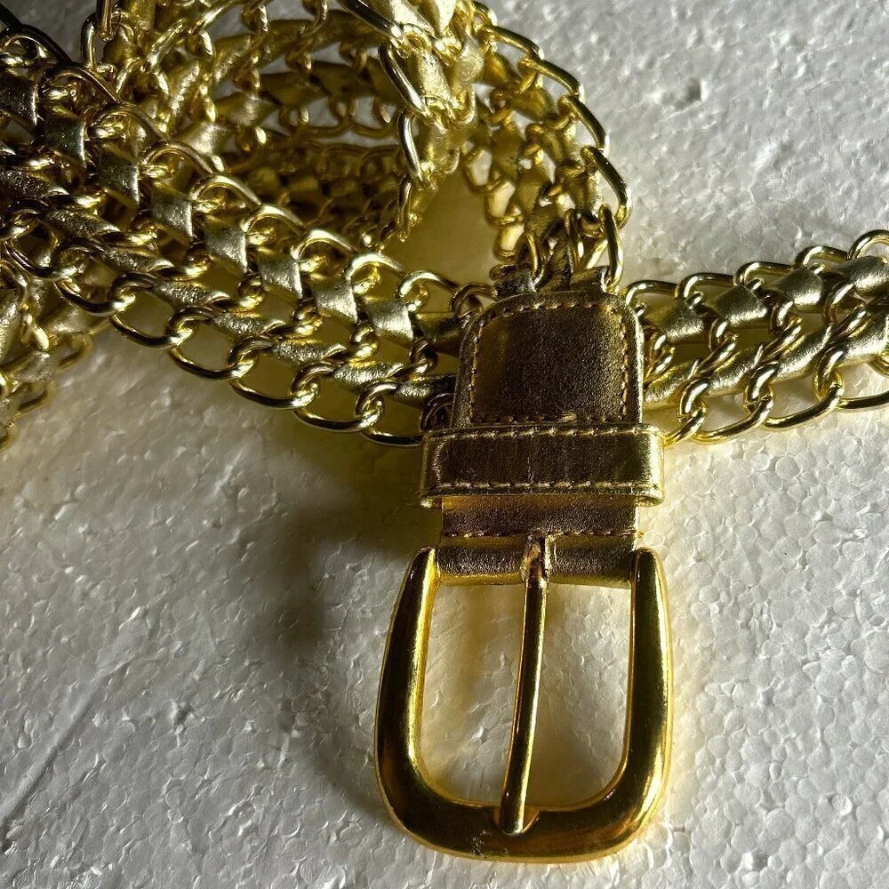 Gold chain buckle belt SZ M Italian Style Chic Bling Dressy Party Timeless 80's